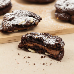 Chocolate Sandwich Cookies. Selective focus.