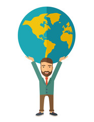 Businessman carrying big globe.