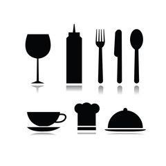 Set of food and beverage symbols in white background
