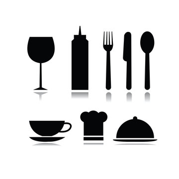 Set of food and beverage symbols in white background
