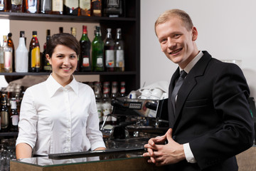 Waitress and businessman