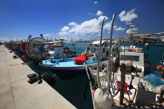 Fishing boats moored in the port of Cyprus
