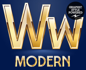 Vector set of modern golden glossy font. Letter W