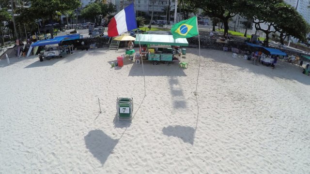 Kiosk beach with Brazil and France flag in Rio de Janeiro Beach