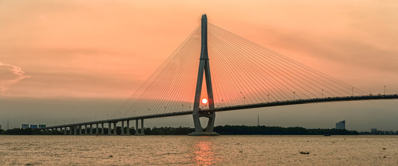 Can Tho Bridge at sunset under the bridge