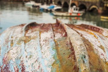 Boat hull on quayside