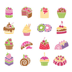 Sweets and desserts icons in spring colors
