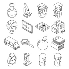 Education and school isometric 3d line icons