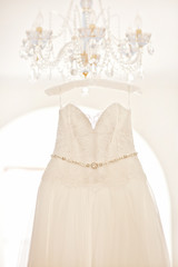 Wedding white gorgeous dress in vintage interior