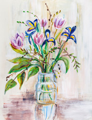 Bouquet of irises in bank