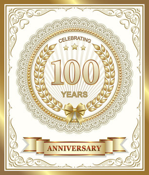 Anniversary card 100 years in a gold design
