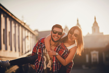 Happy couple having fun in the city