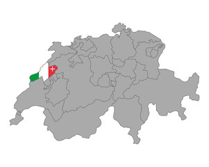 Karte Schweiz mit Fahne von Neuenburg