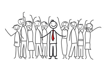 Stolzer Chef und Team - Büroarbeit mit Freude. Kreative Gruppe von Menschen im Arbeitsprozess, Karriere machen - erfolgreich sein. Motiviert und erfolgreich arbeiten. Frauenquote, Gleichberechtigung