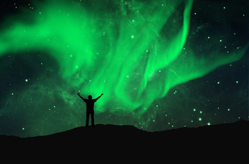 Obraz na płótnie Canvas Northern lights aurora borealis in the night sky