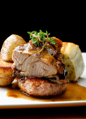 Venison meat steak with potato and vegetable