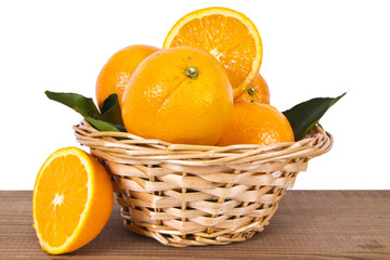 basket of oranges on wooden board