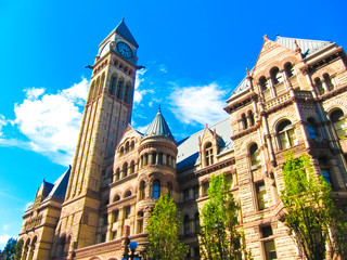 Old city hall of Toronto gothic style under the sunset light
