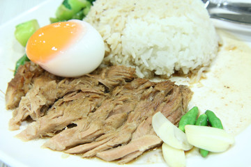 stewed pork leg on rice with egg boiled