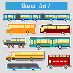 Public transportation, buses. Icon set.