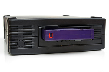 Backup drive and cartridge isolated on white