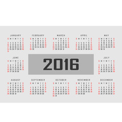 Calendar for 2016. Vector