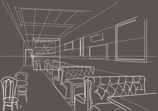 Linear Interior Sketch Bar On Gray Background