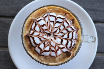 Hot latte coffee in glass