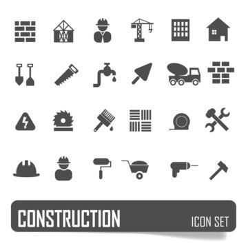 Construction icons set on white background, stock vector
