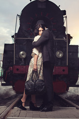 parting of lovely couple on railway station 