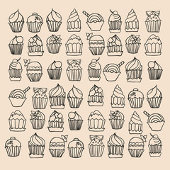 set cupcake. doodle vector