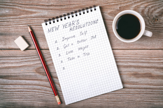 New year's resolutions written on a notepad