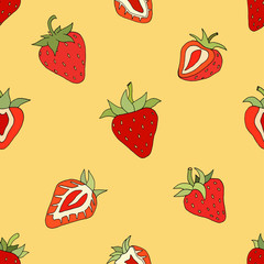 Seamless pattern Set red strawberries