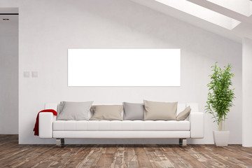 Fototapeta na wymiar Panorama Leinwand an Wand im Wohnzimmer