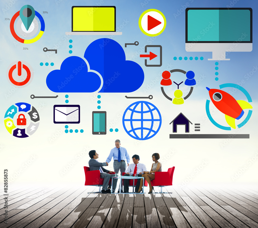 Poster cloud computing network online internet storage concept
