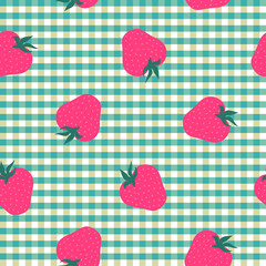 Seamless mint and white with strawberries pattern