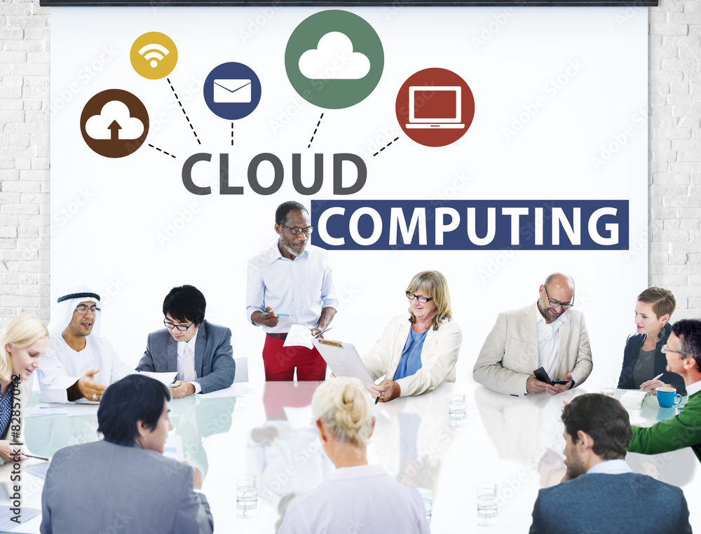 Poster cloud computing network online internet storage concept