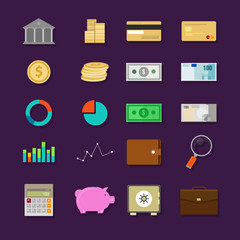 money finance banking icon set flat