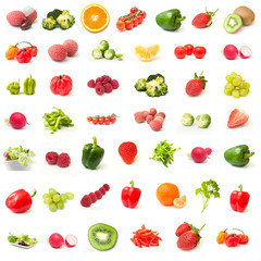 composition ingrédients fruits et légumes sur fond blanc