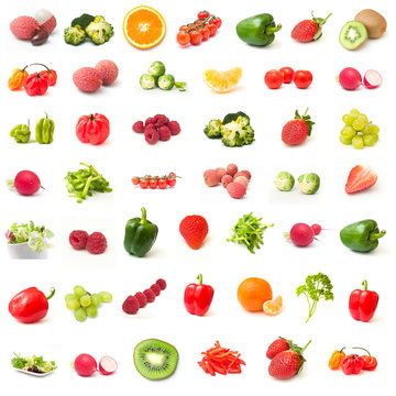 Fototapeta composition ingrédients fruits et légumes sur fond blanc