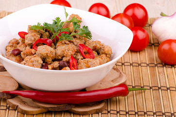 chili con carne with vegetables and beans