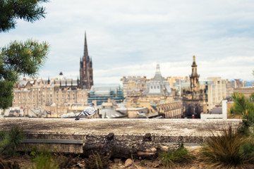 Fototapeta premium Edinburgh cityscape, view from restaurant roof terrace