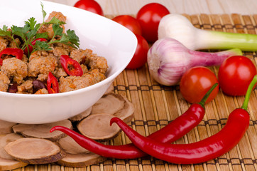 chili con carne with vegetables and beans