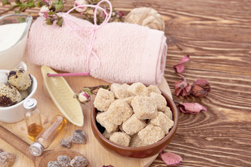 spa stuff on wooden background