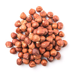 Hazelnuts over white background