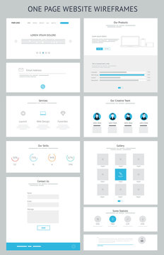 Flat responsive one page website wireframe kit