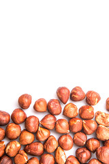 Hazelnuts over white background