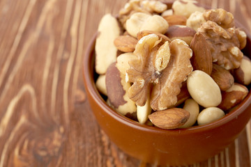 Mix nuts  on wooden background