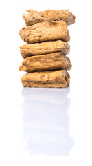 Homemade fried tofu over white background