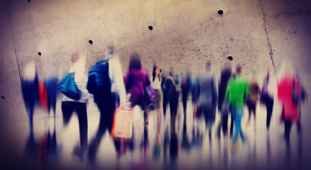 Casual People Rush Hour Walking Commuting City Concept